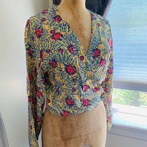 Vintage FLAX Summery Sunflower Surplice Tie Top